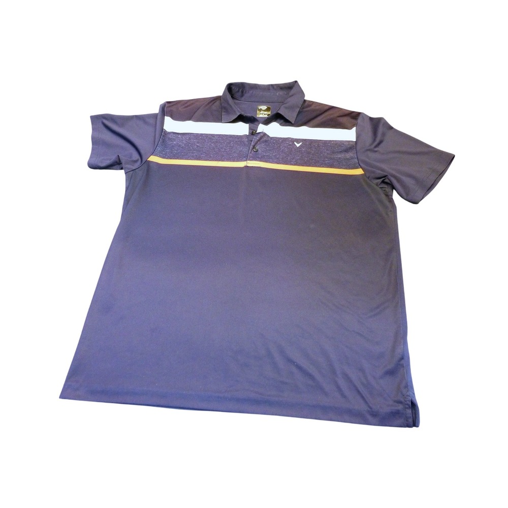 Callaway Opti-Dri Mens Large Navy Blue Colorblock Stripe Golf Polo Shirt L